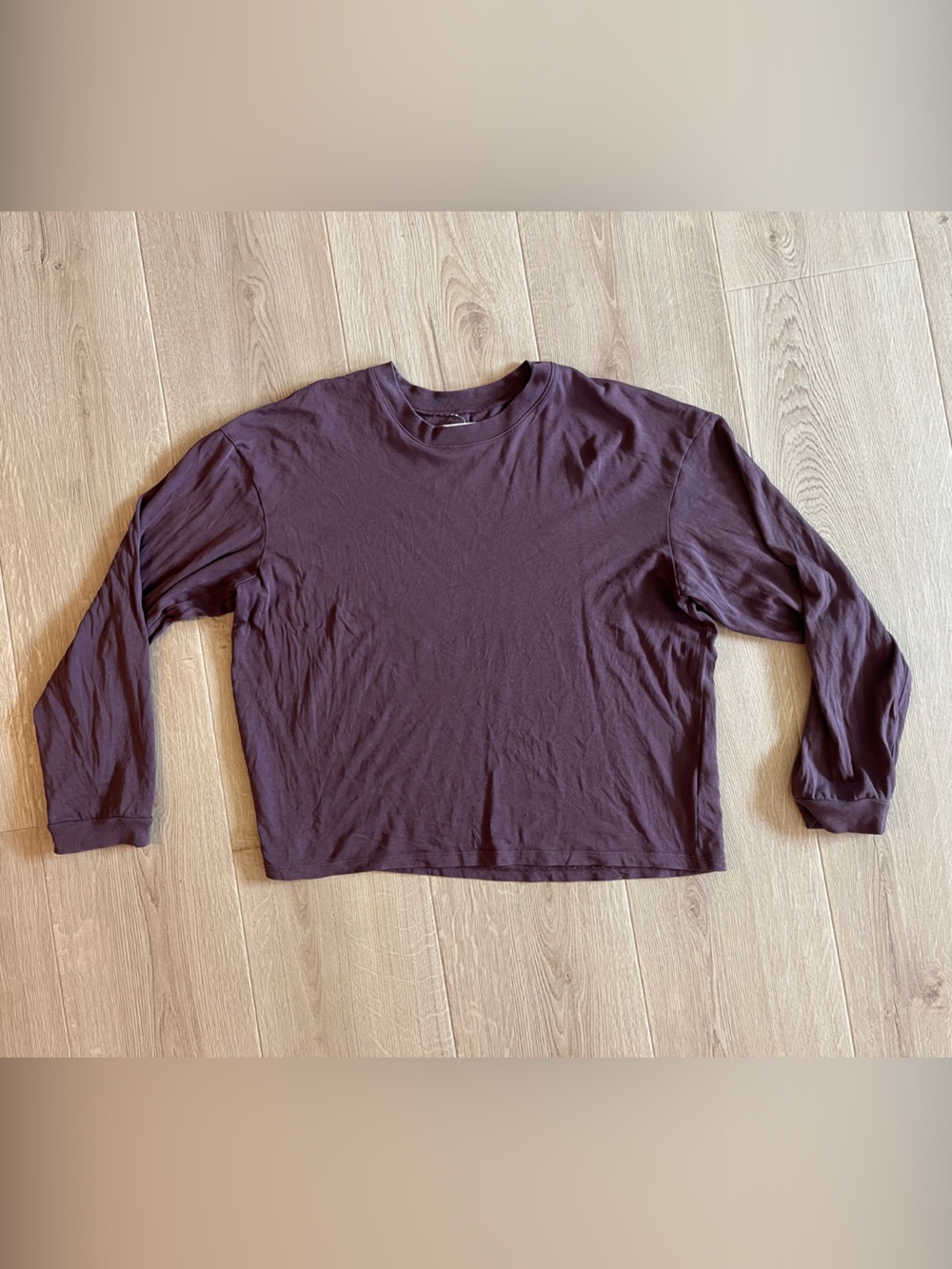 Madewell Boxy Cropped Long Sleeve Crewneck Top - Deep Plum